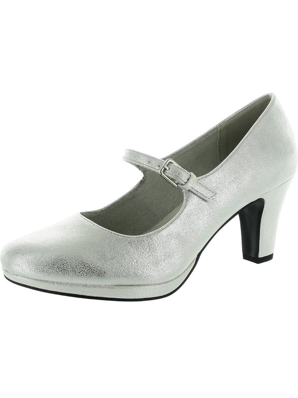 Easy Street Silver Mary Jane Dance Pump with Mid Heel